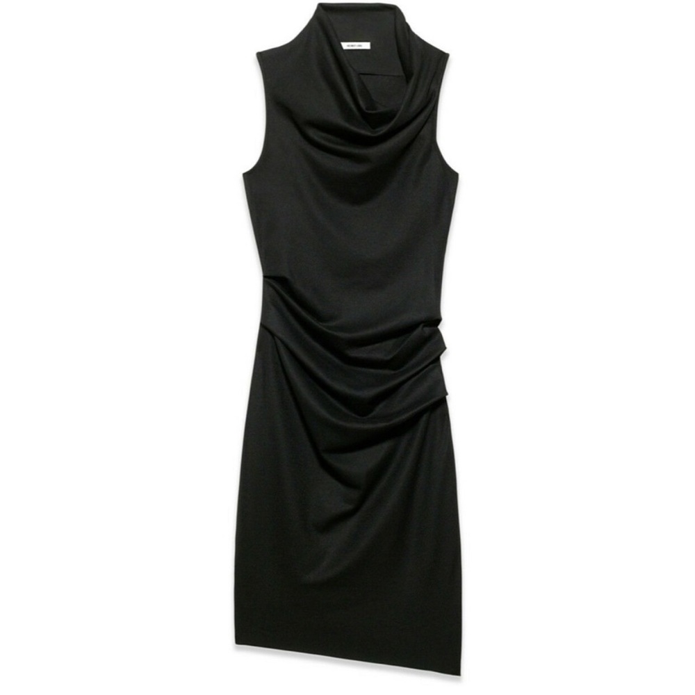 HELMUT LANG Sonar Wool Sleeveless Draped Dress in Black Size S Small